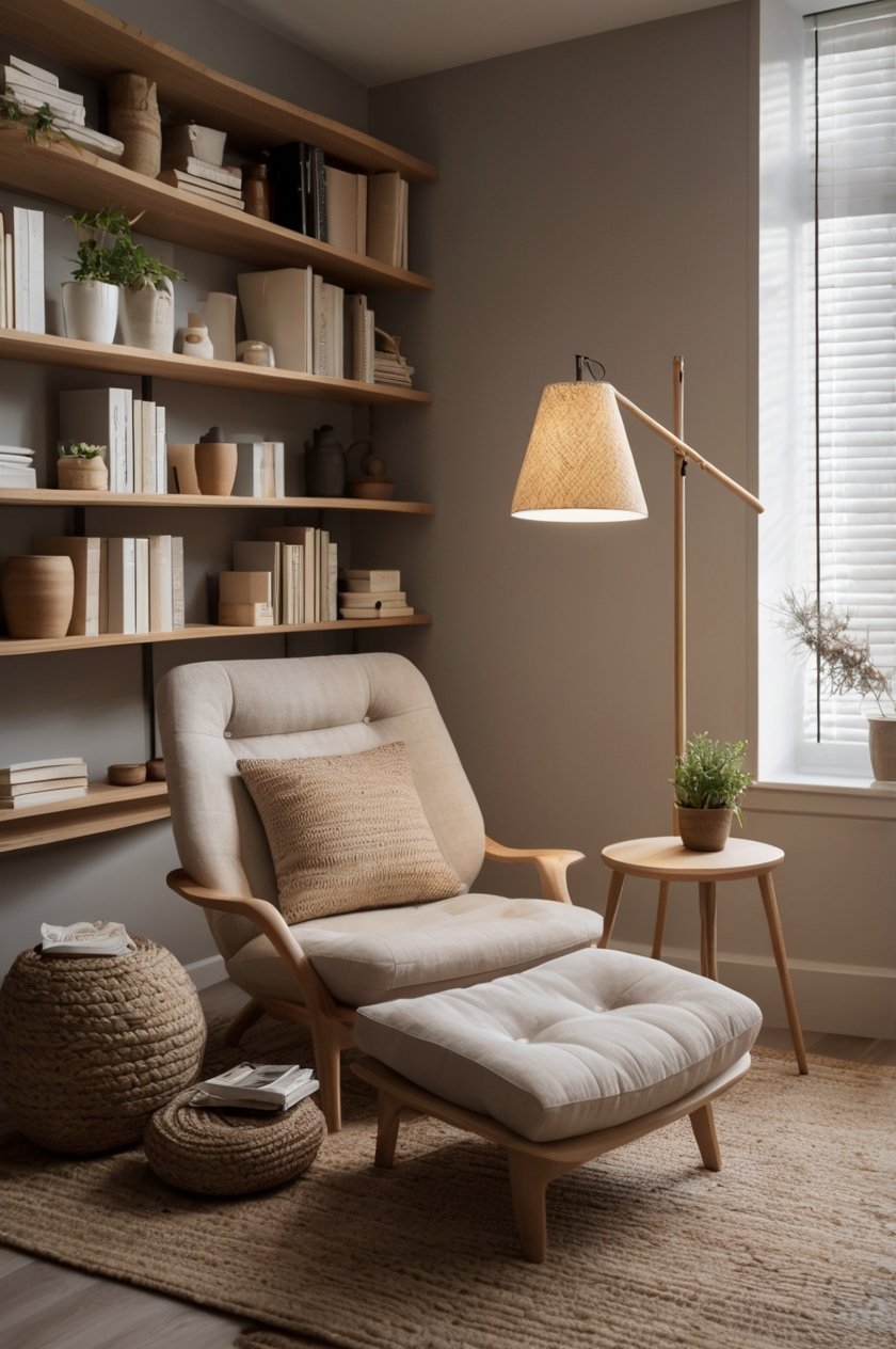 Japandi winter cozy reading nook