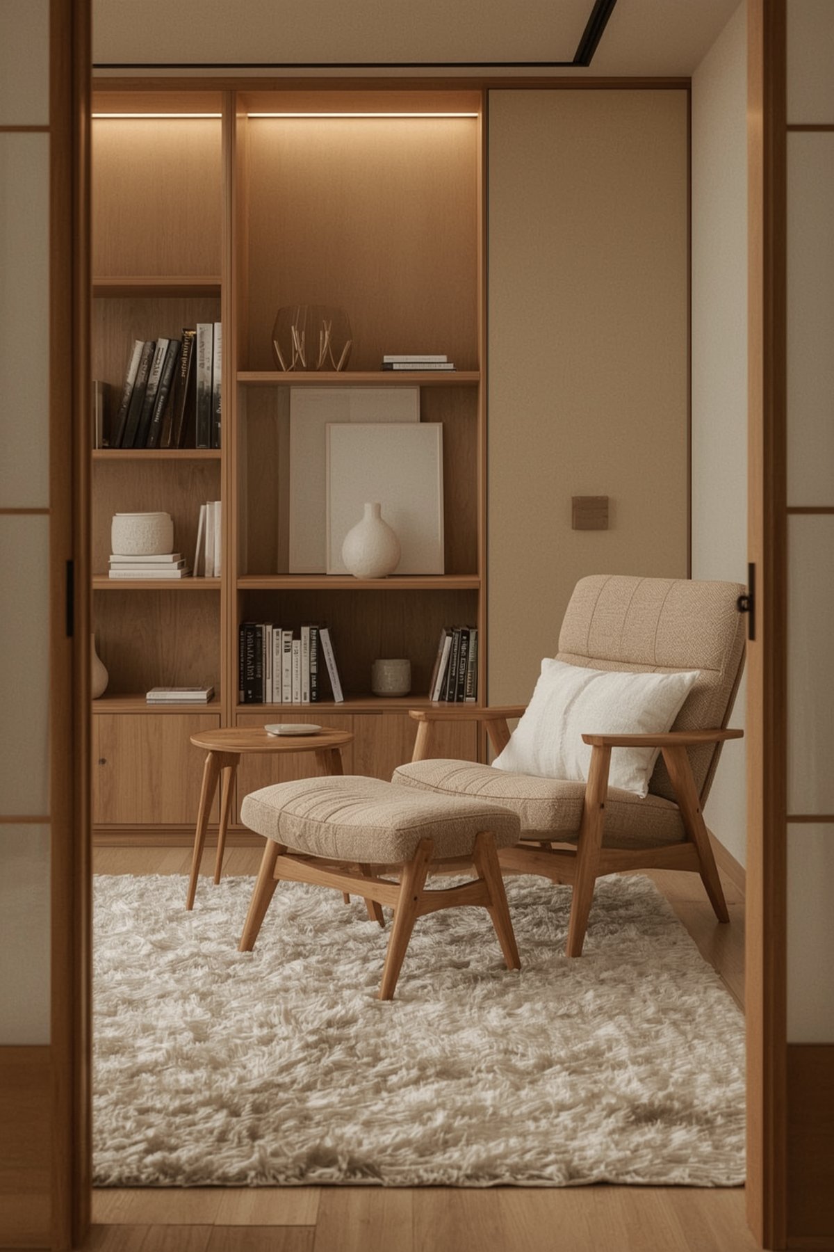 Japandi winter cozy reading nook