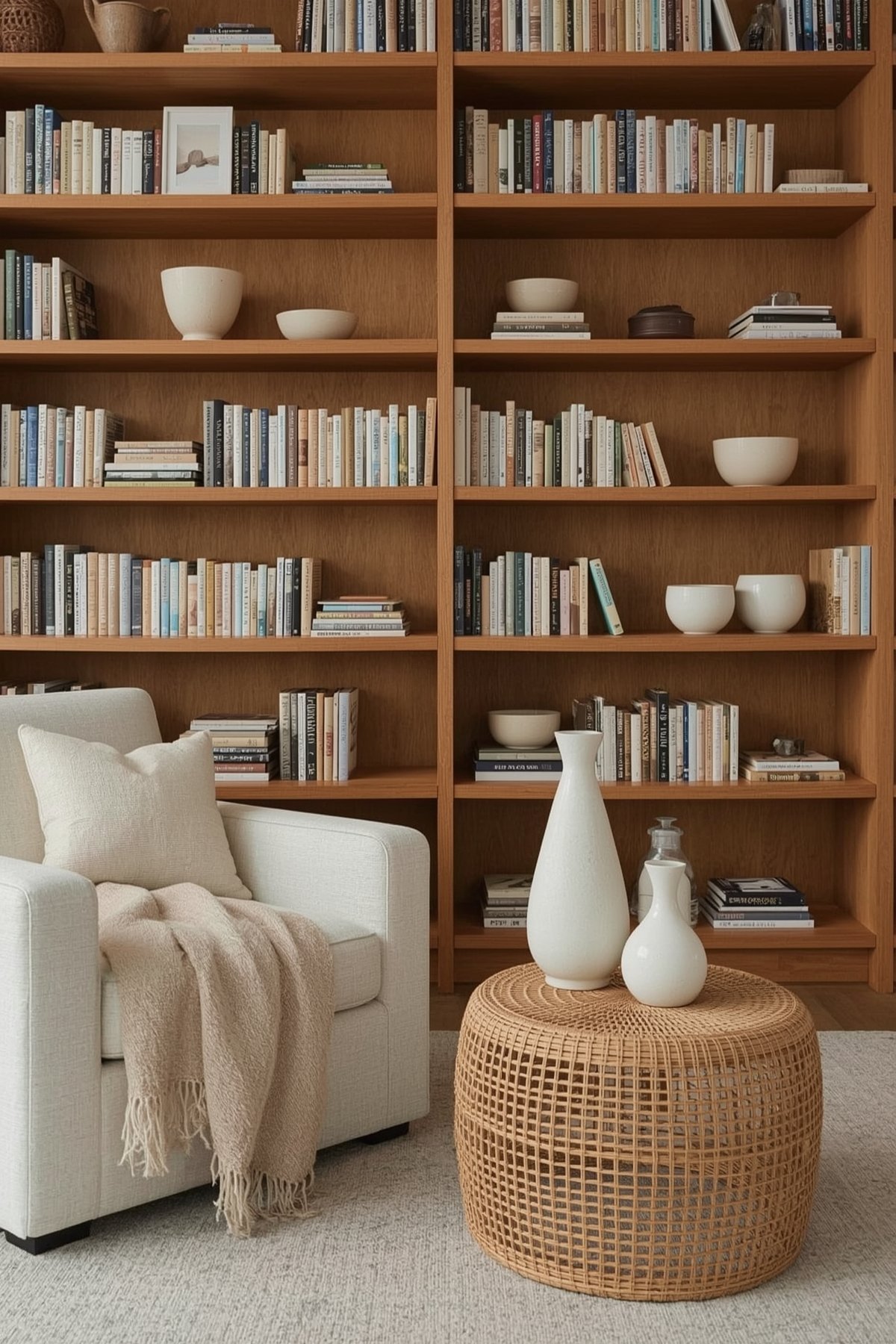 Japandi winter cozy reading nook