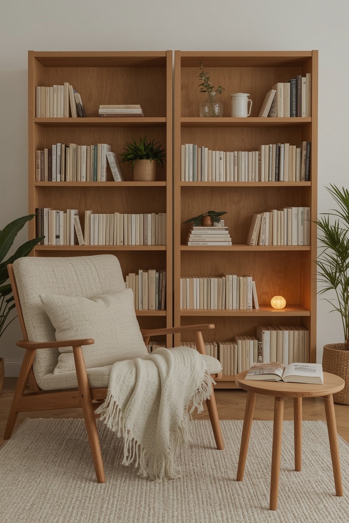 Japandi winter cozy reading nook