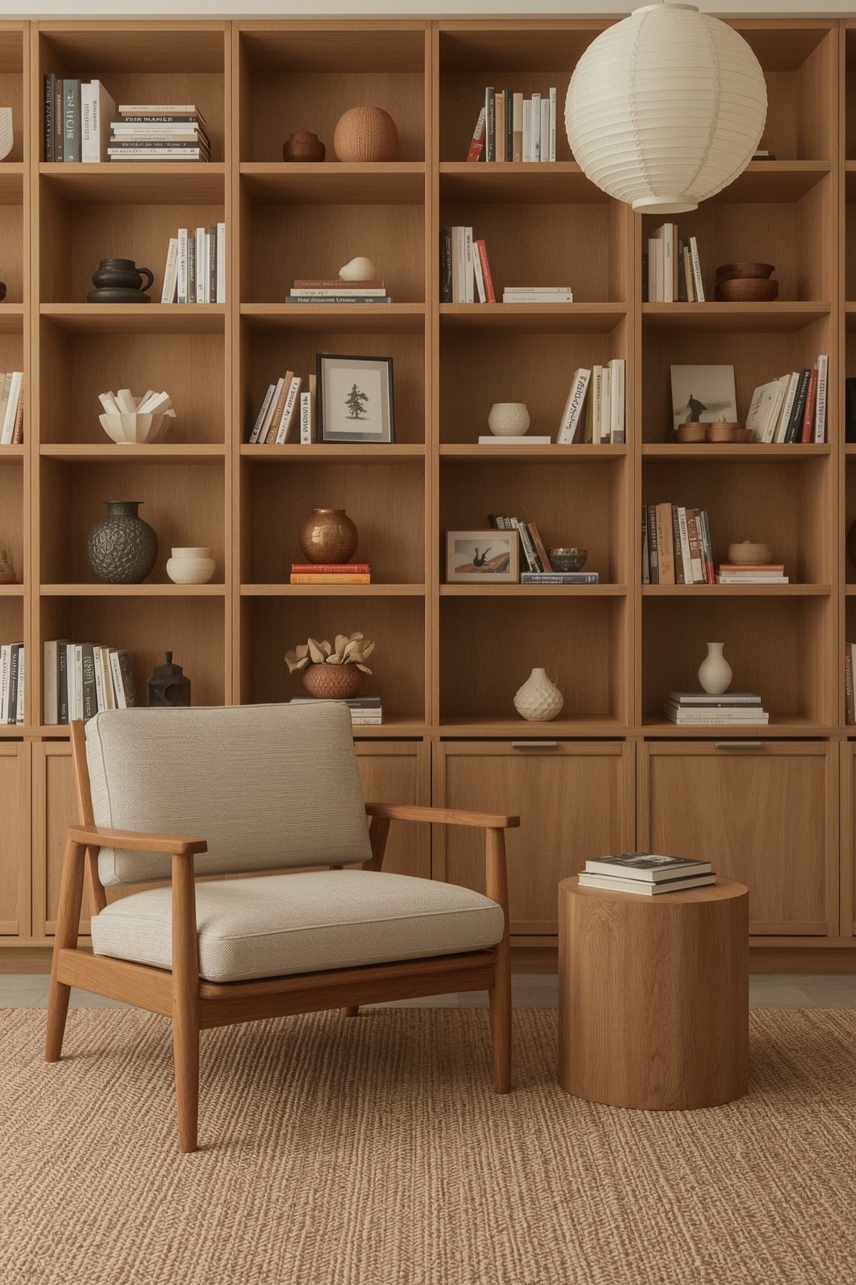 Japandi winter cozy reading nook