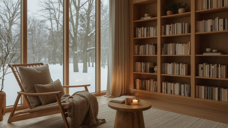 Japandi cozy reading nook