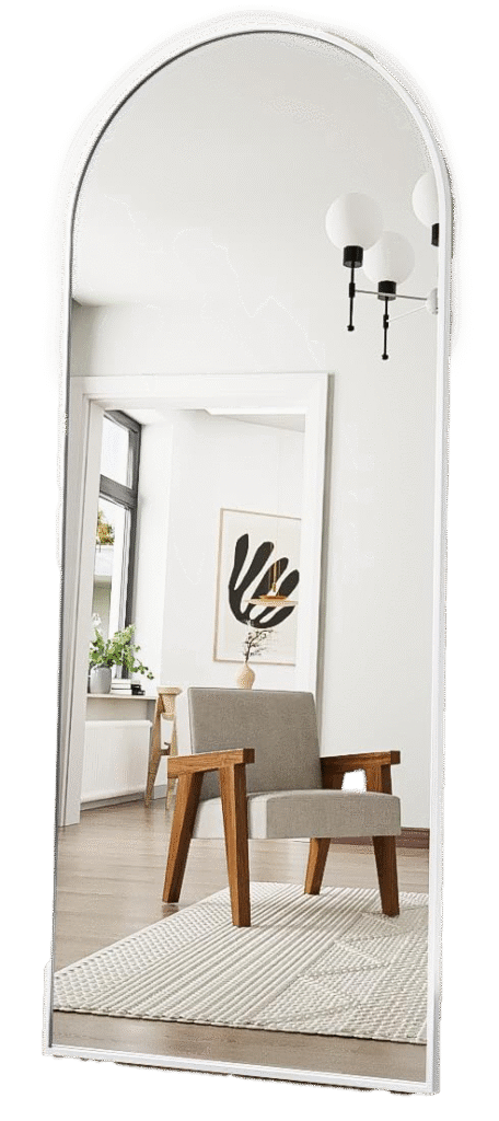 white frame full size mirror