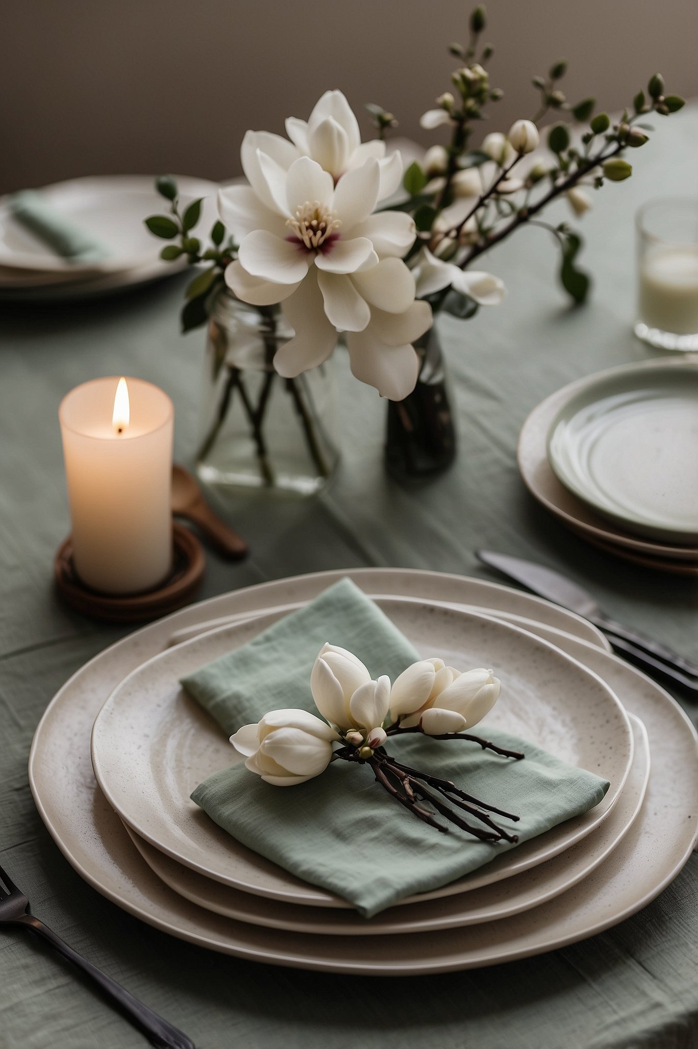 spring japandi dining tablescape