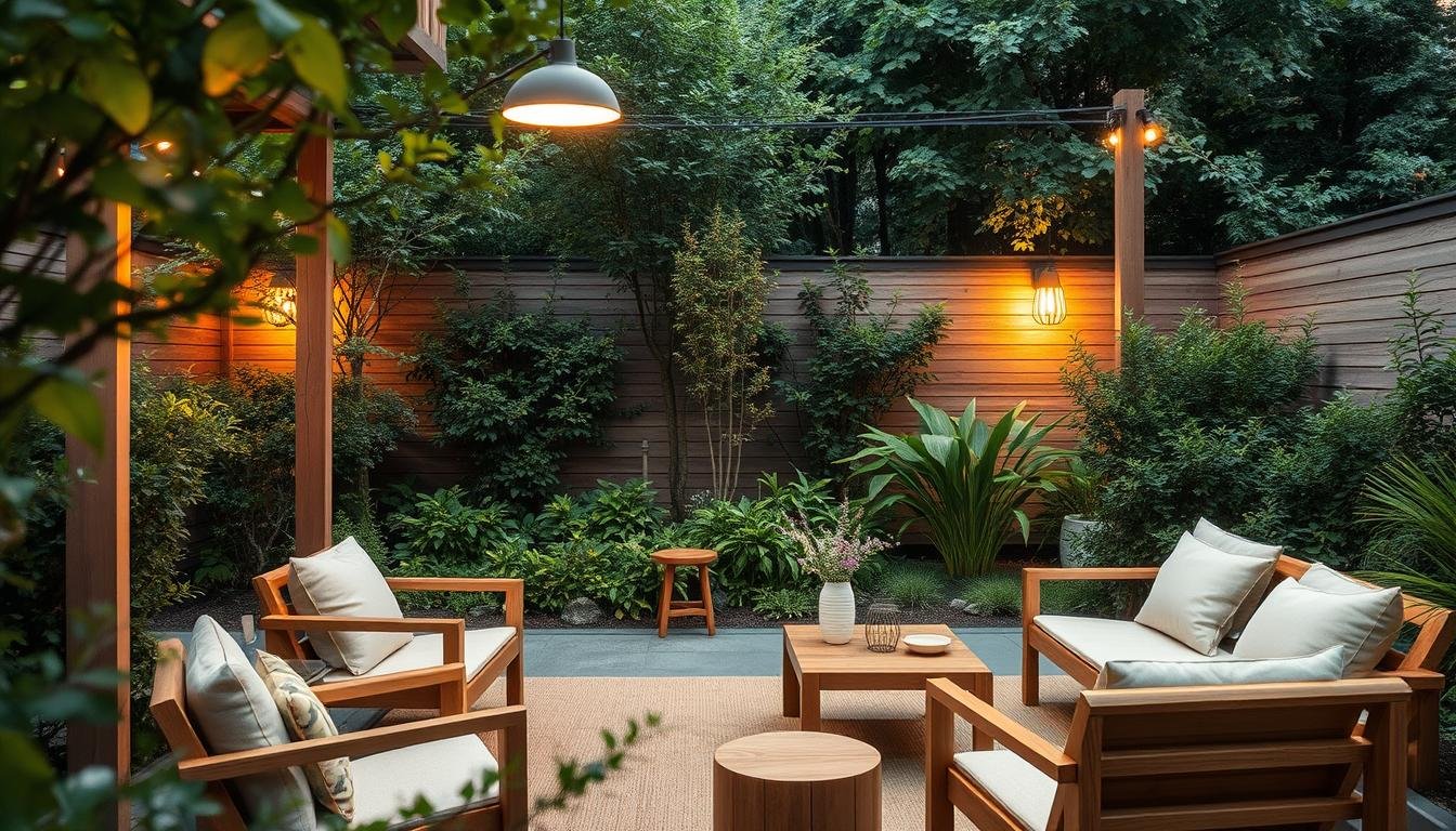 A serene Japandi-inspired outdoor oasis with minimalist dwellstudio24 lighting fixtures casting a warm, ambient glow. Smooth, clean-lined wooden furniture nestled amidst lush greenery. Soft, diffused illumination gently highlights the natural textures and clean, Scandinavian design. The perfect balance of modern and natural elements, creating a cozy, inviting atmosphere for summer gatherings. A lens flare subtly accentuates the peaceful, Nordic-influenced ambiance. A serene Japandi-inspired outdoor oasis with minimalist dwellstudio24 lighting fixtures casting a warm, ambient glow. Smooth, clean-lined wooden furniture nestled amidst lush greenery. Soft, diffused illumination gently highlights the natural textures and clean, Scandinavian design. The perfect balance of modern and natural elements, creating a cozy, inviting atmosphere for summer gatherings. A lens flare subtly accentuates the peaceful, Nordic-influenced ambiance.