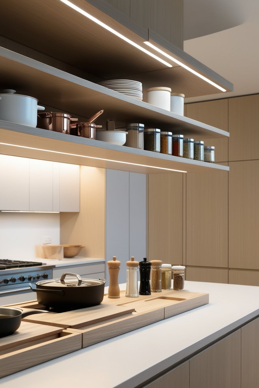 efficient kitchen with a Japandi style