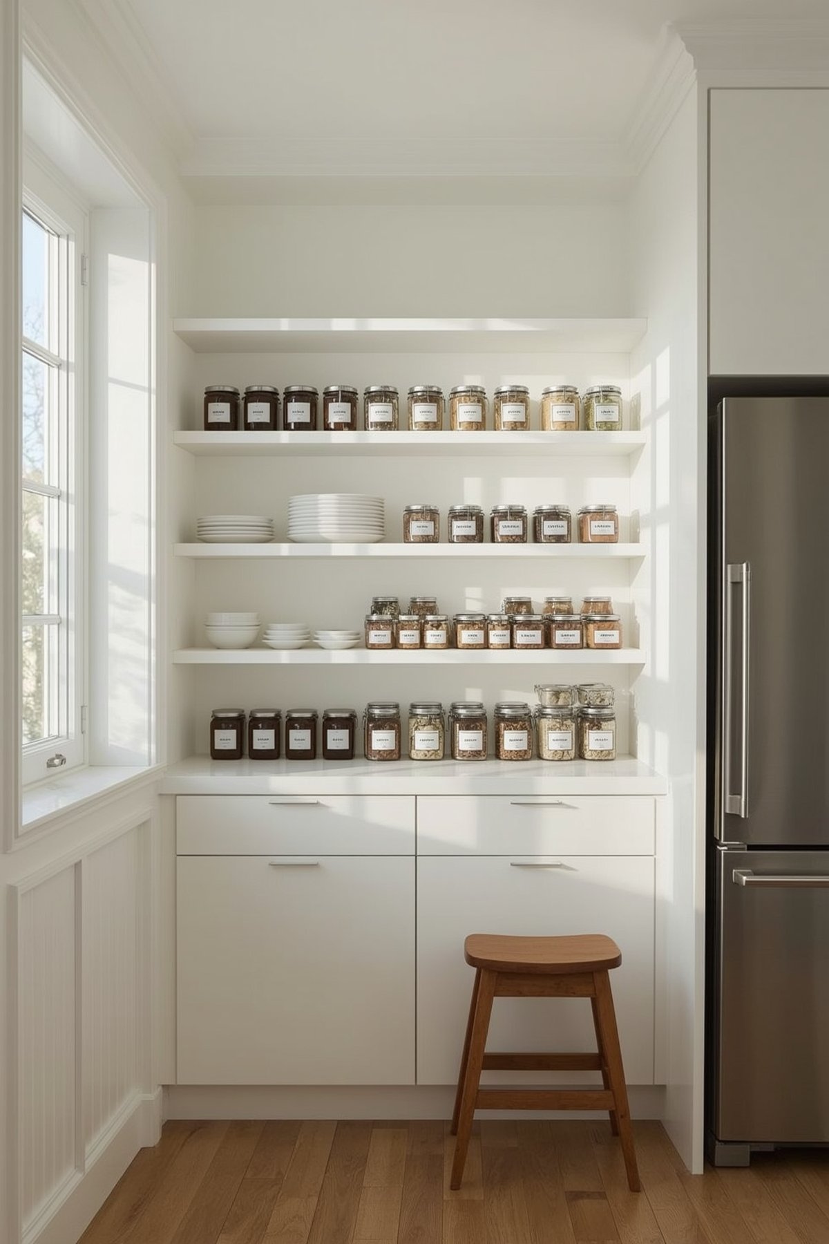 bright, airy kitchen with clean lines and minimalist Japandi-inspired cabinets