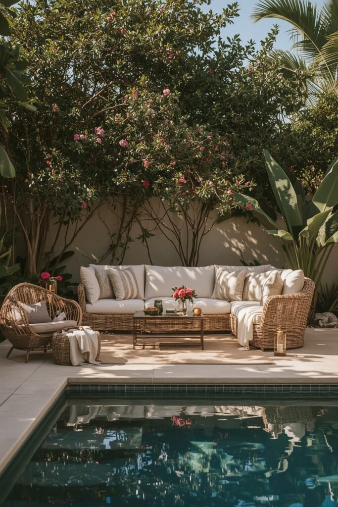 Beautiful Poolside Decor for a Relaxing Japandi Oasis