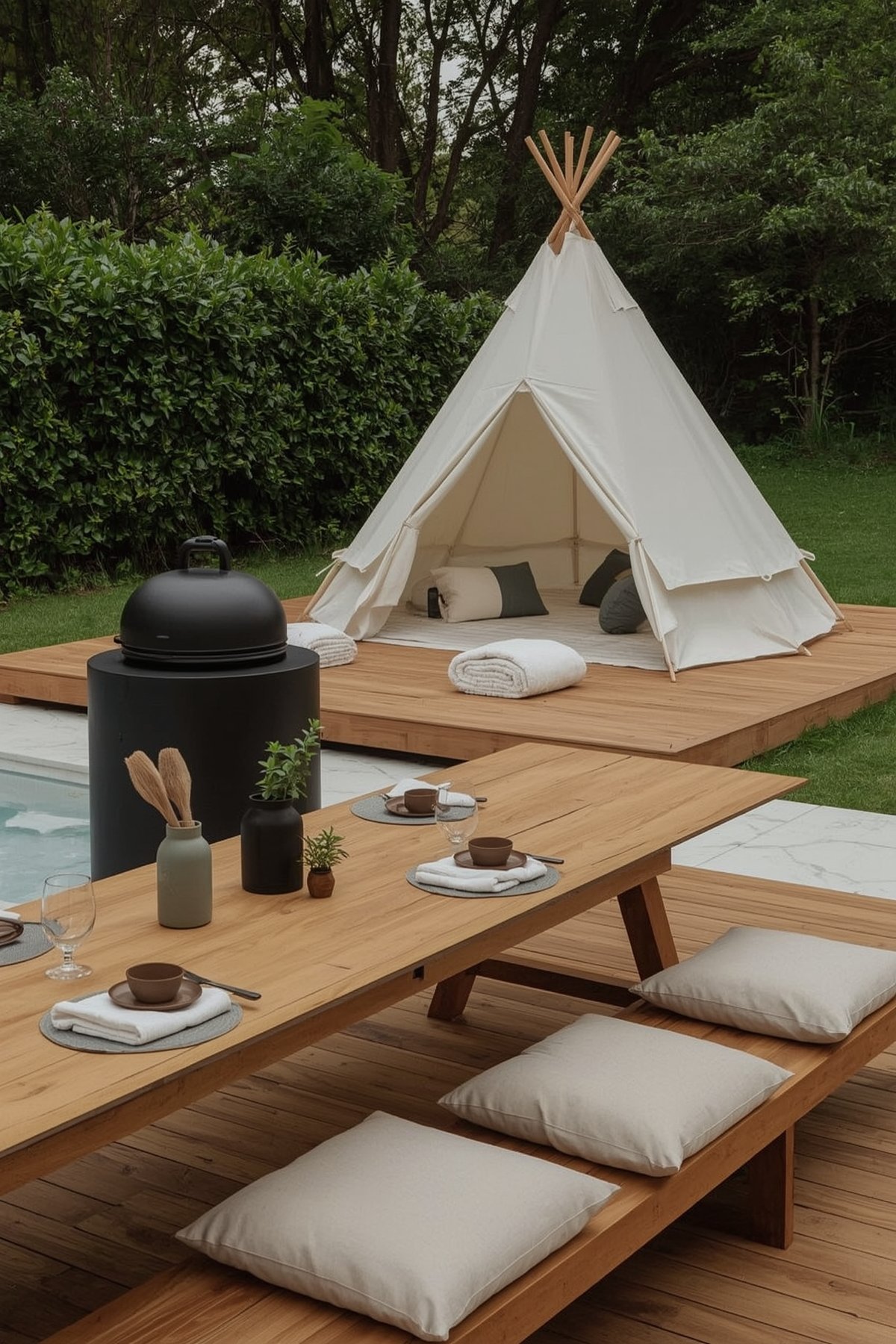 Japandi backyard Summer Camp