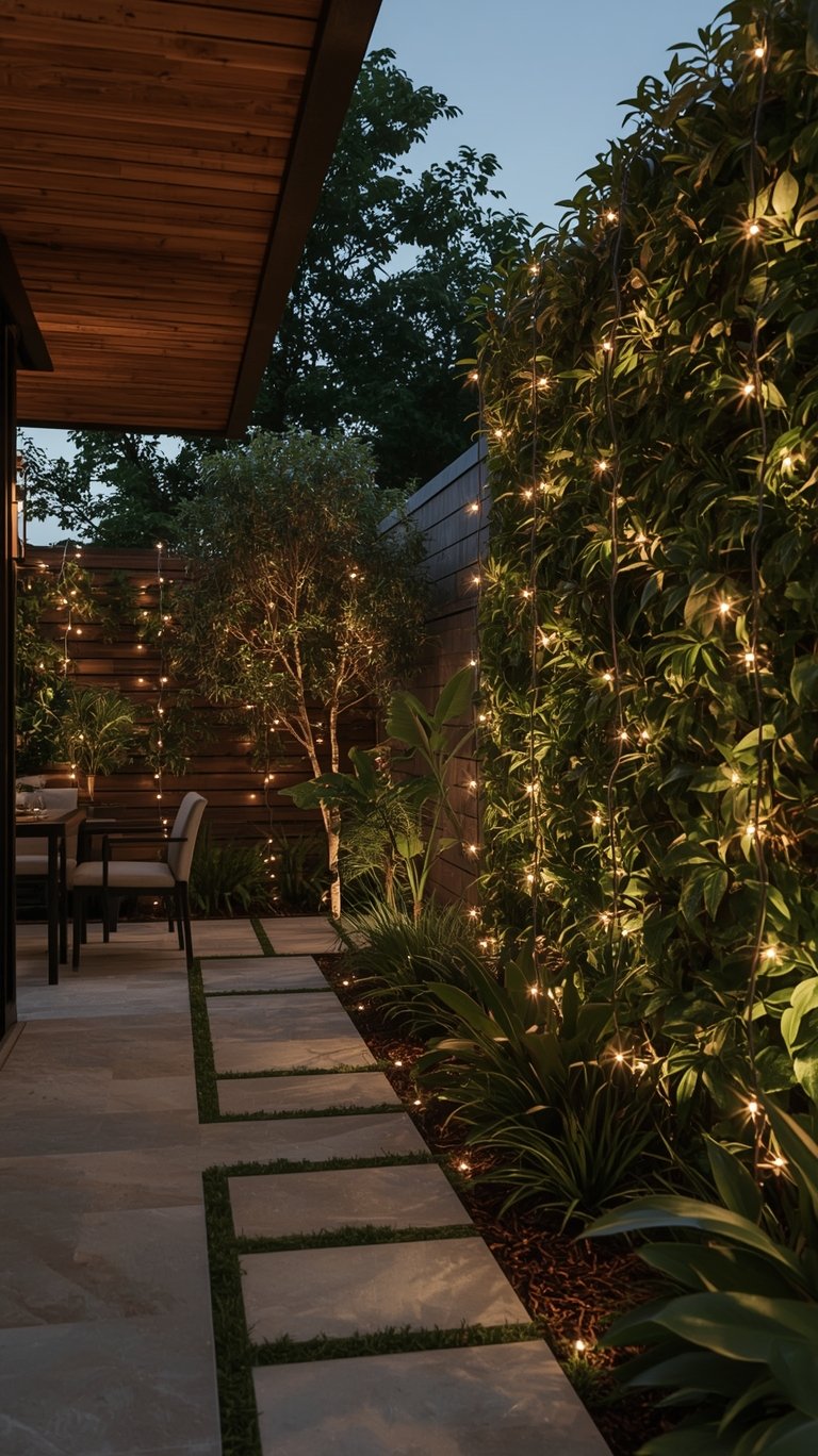 "Photoreal chic sunroom / front porch hybrid — bright yet cozy semi-outdoor space with wood and linen textures; string lights thoughtfully arranged across ceiling beams and corners to maximize a small area, gentle warm glow filling the compact space, layered lighting creating a magical ambiance, refined and inviting composition, ultra-realistic detail, no people, no text, no logos, no watermarks."