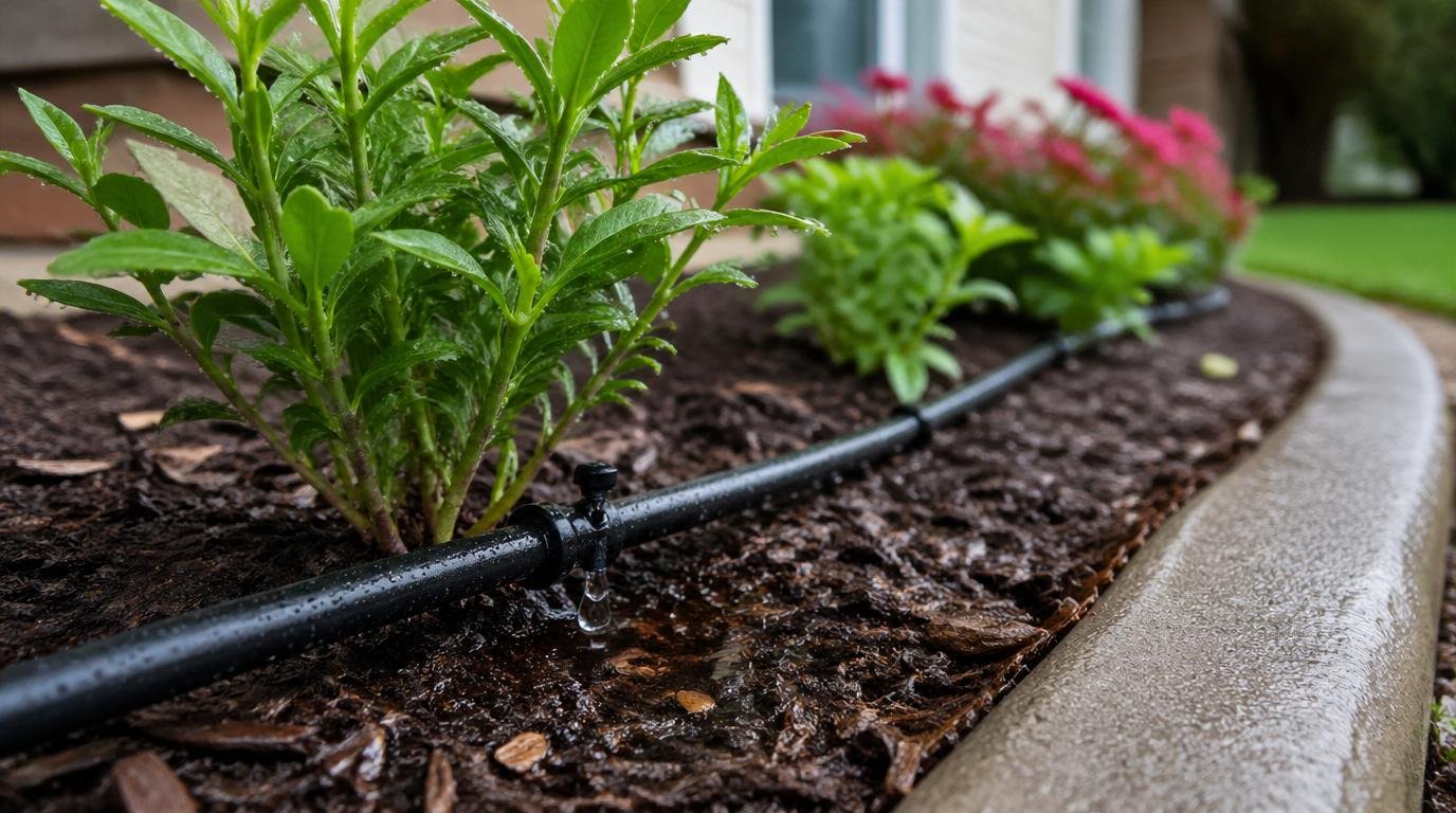 A serene low maintenance front yard landscape, featuring minimalistic plant arrangements and efficient design. In the foreground, a tidy rock garden with a mix of gravel and smooth stones, interspersed with drought-resistant succulents and ornamental grasses. The middle ground showcases a neatly trimmed path of pavers leading to a simple porch, bordered by low-growing flowering plants. In the background, a soft palette of greenery with a few native trees flanking the edges, creating a harmonious blend. The scene is bathed in warm, golden afternoon light, casting gentle shadows and creating a tranquil atmosphere. Capture the image from a slightly elevated angle to emphasize the overall layout and design, reflecting an inviting yet effortless home exterior. Curb Appeal Landscaping: 12 Best Front Yard Landscaping Ideas for a Stunning Modern Home